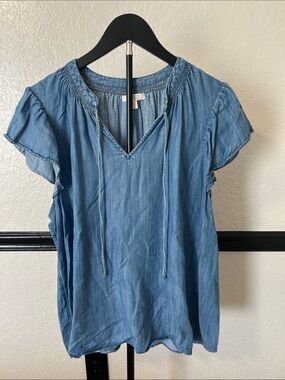 LC Lauren Conrad Chambray V-Neck Tie Blouse in Light Blue - Size XL